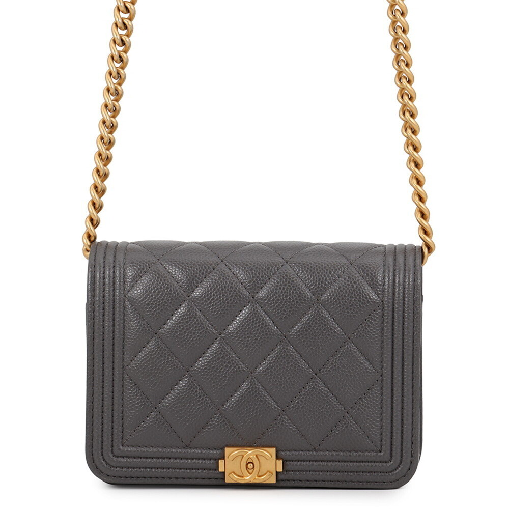 CHANEL Authentic Gray Caviar Leather Wallet